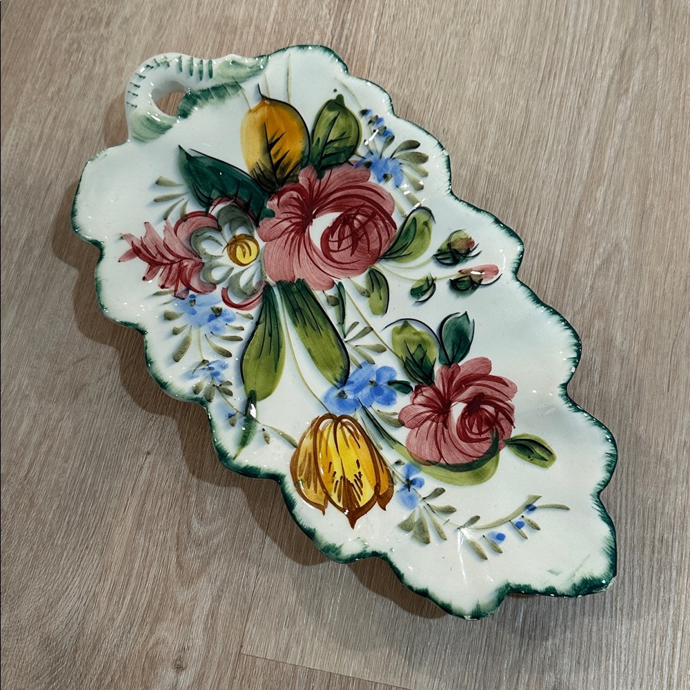 Large Heavy Thick Green Leaf Ceramic Platter